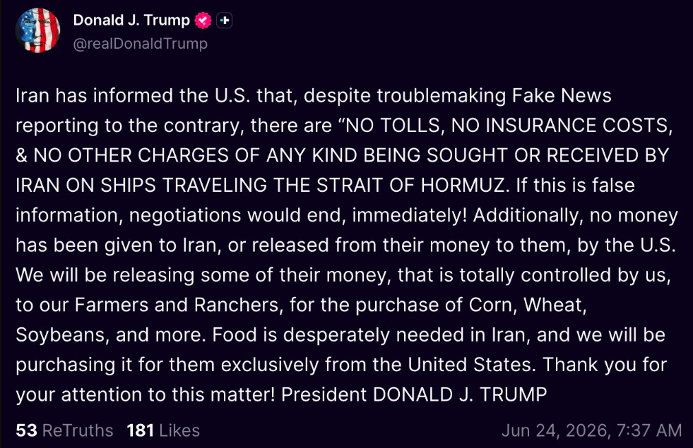 Trump amenaza con romper las negociaciones si Irán cobra peajes 