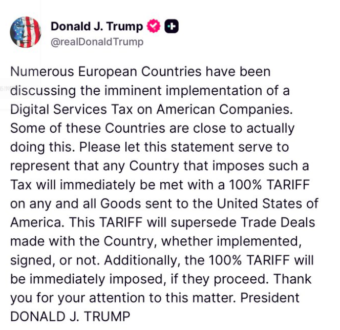 Trump amenaza a Europa con imponer aranceles del 100% 