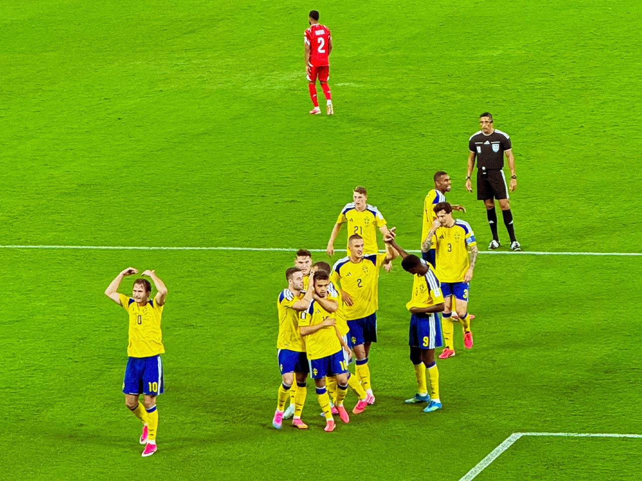 Suecia celebrando su primer gol en el Mundial 2026 