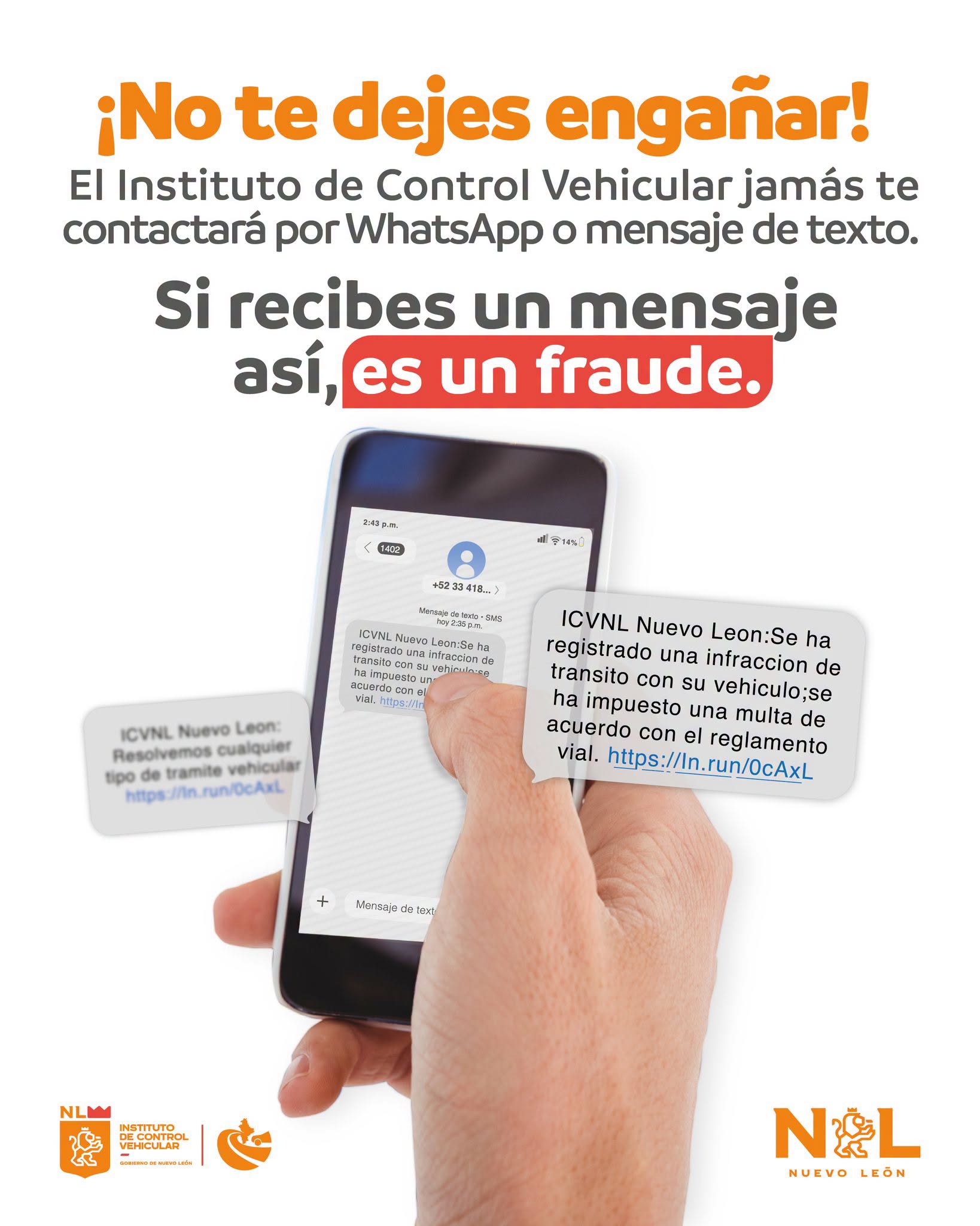 Advierte Instituto de Control Vehicular de Nuevo León a la ciudadanía sobre fraudes en WhatsApp
