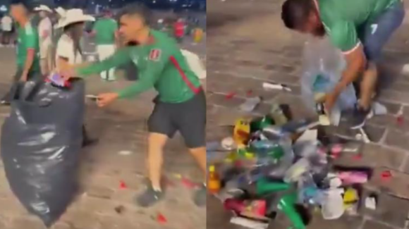 Aficionados recogieron basura al término del México-Inglaterra en la Macroplaza de Monterrey