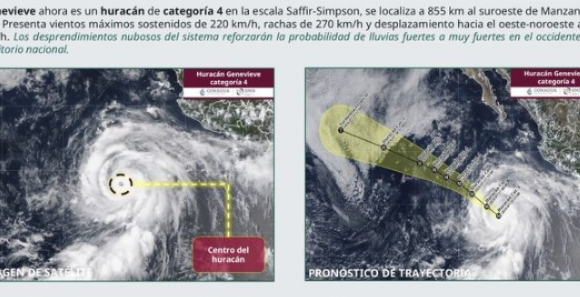 Huracán ‘Genevieve’ en categoría 4 dejará lluvias en el Pacífico mexicano