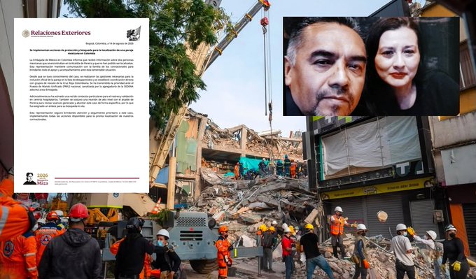 Embajada busca a pareja mexicana desaparecida tras sismo en Colombia