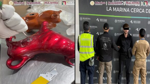 Aseguran 8.64 kilos de cocaína en el AICM; iba oculta en 20 artesanías de un pasajero procedente de Perú