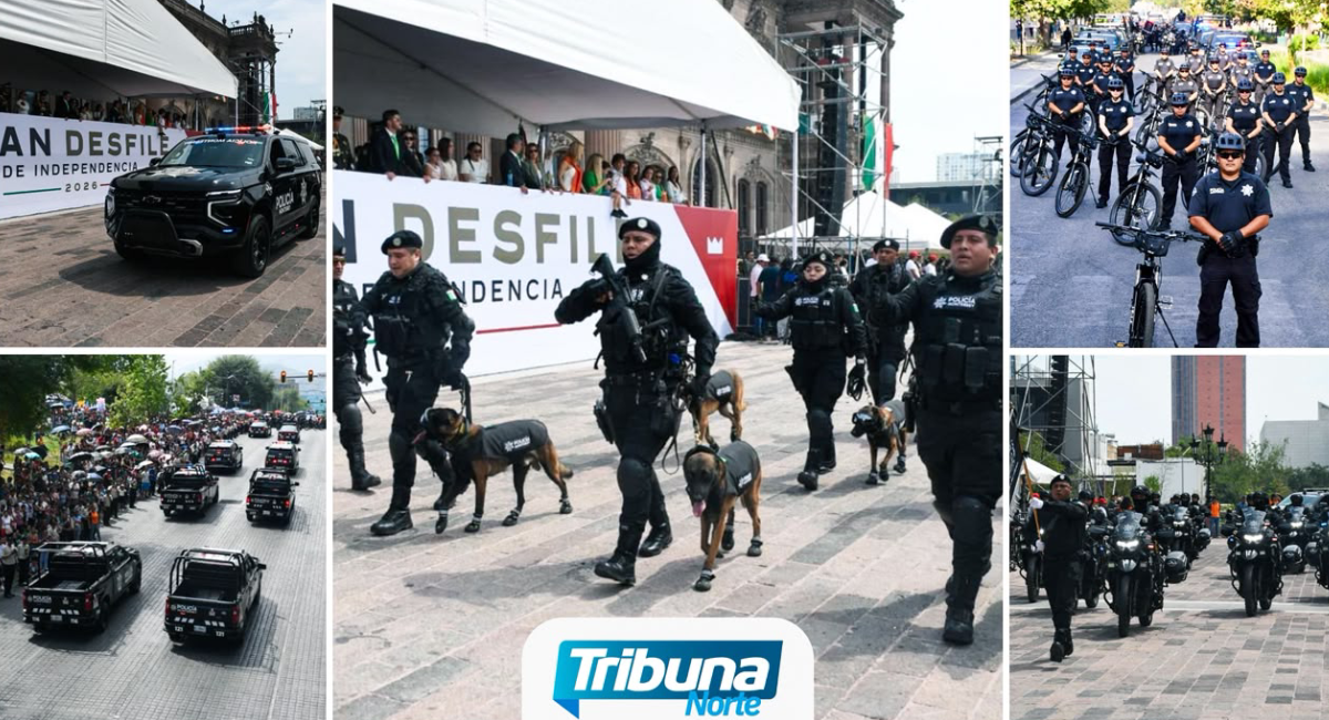 Desfilan 300 elementos de seguridad municipal en Monterrey por el 16 de septiembre