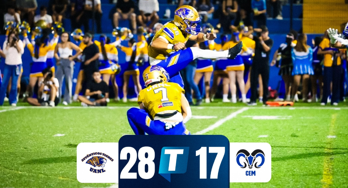 Auténticos Tigres vence 28-17 a Borregos CEM y llega invicto al Clásico Regio