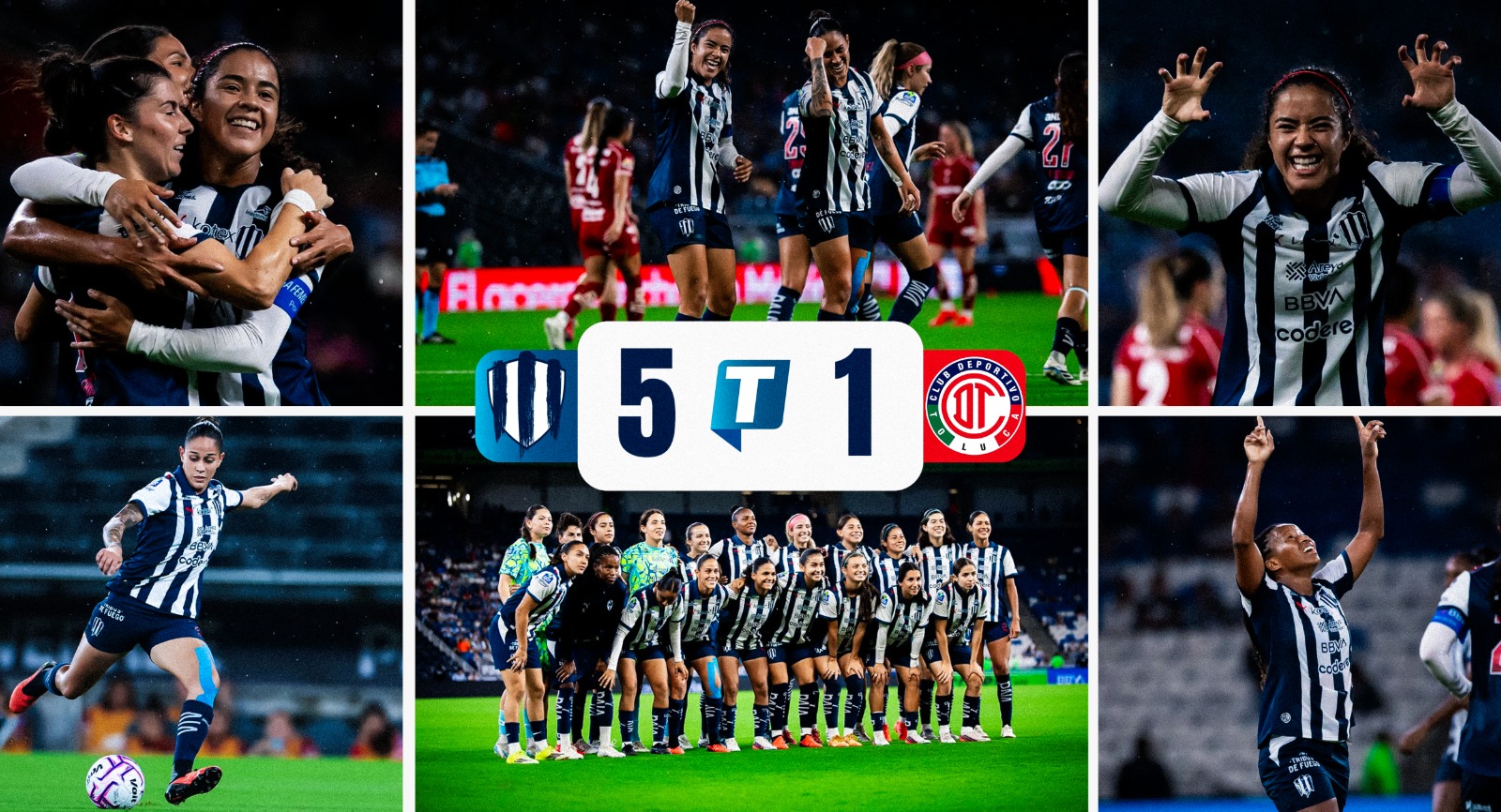 Rayadas golea 5-1 a Toluca con destacada noche de Chavarín y Seoposenwe