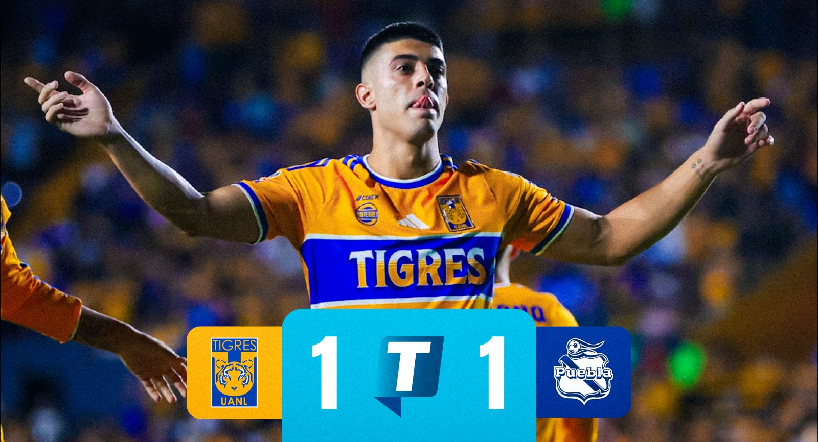 Tigres y Puebla miden fuerzas en el Estadio Universitario durante la apertura de la décima fecha de la Liga MX