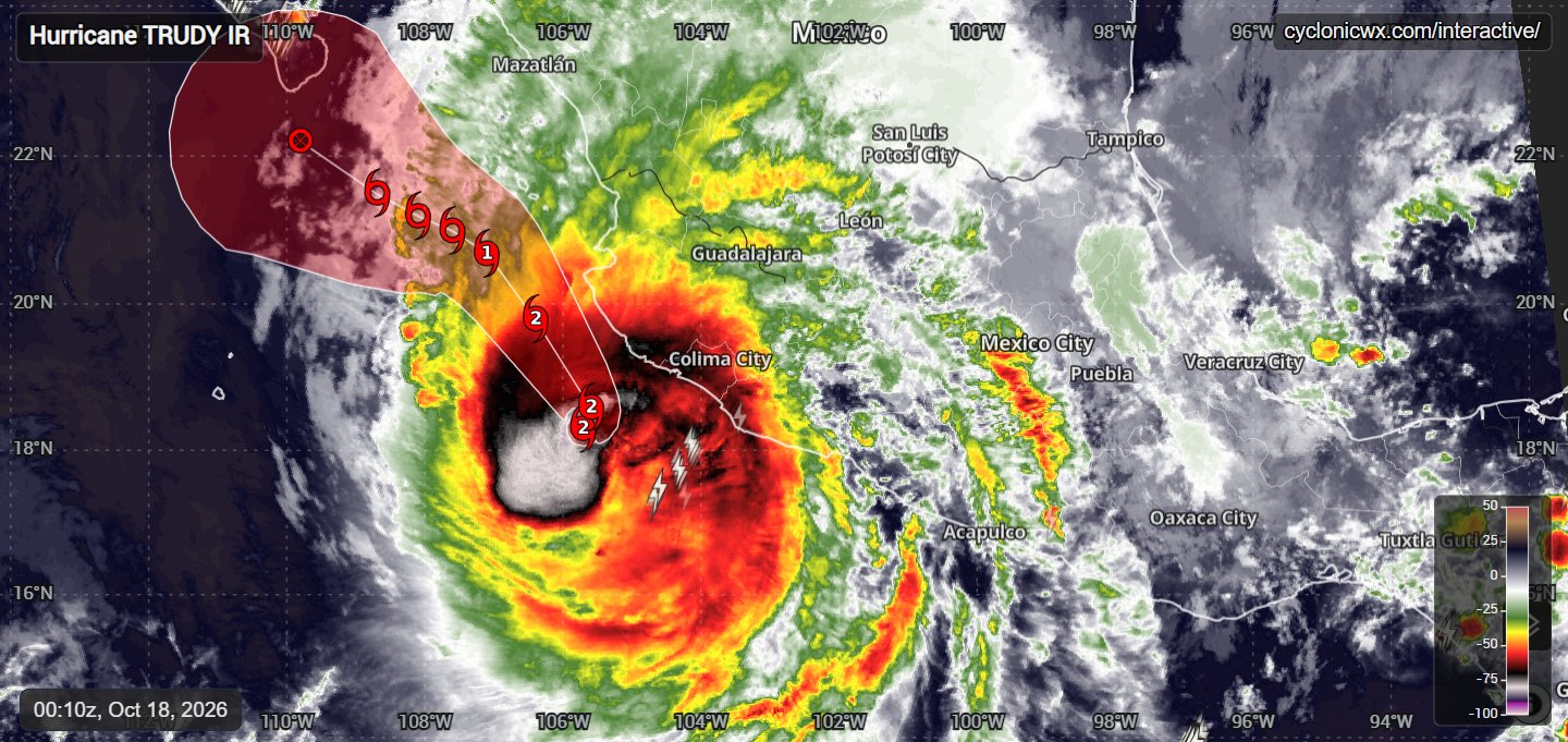Huracán ‘Trudy’ se intensifica a categoría 2 y pone en alerta a Jalisco y Colima