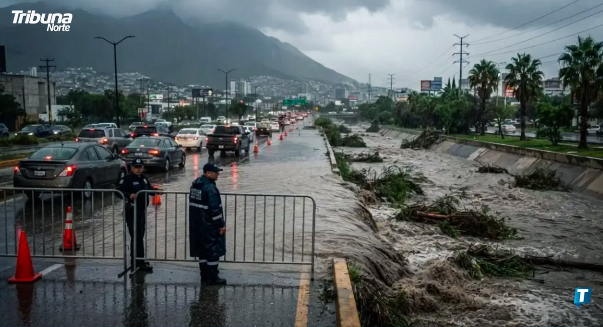 Deja tormenta nocturna vehículos varados y afectaciones viales en Monterrey